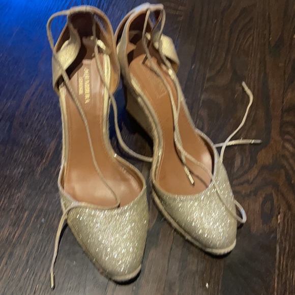 Sparkly Aquazzura gold glitter wedges sz41 (10) - Picture 8 of 9